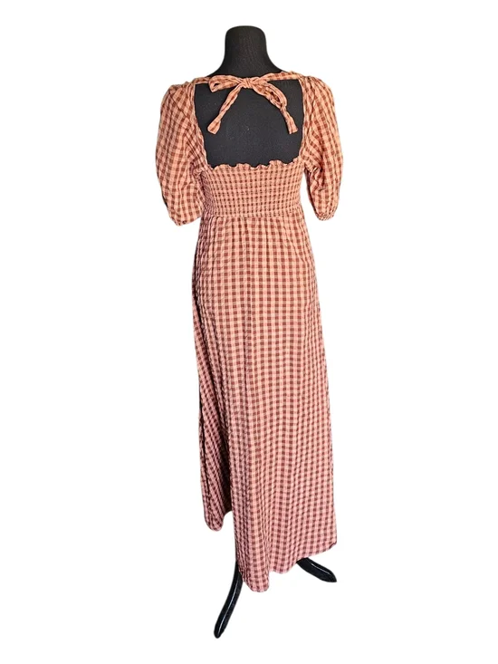 ASOS Gingham Smocked Midi Dress Cottagecore Puff Sleeve Open Back Size US 4 - Picture 3 of 10
